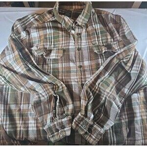 Faded Glory Flannel Shirt Men 3XLT 54-56 Brown White Plaid Button Up Cotton